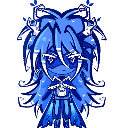 Anime girl with blue hair and a smug, mischievous grin.
