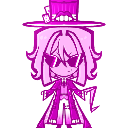 Character wearing a top hat and sunglasses with a smug expression in a monochromatic pink pixel art style.