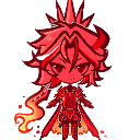 A red pixelated anime warrior character standing with a glowing aura.