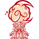 A pixel art character with a swirling cloud head and ornate red and white robes.
