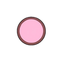 Pink circle with a dark brown border on a dark background.