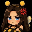 Anime girl in a bee costume with an angry expression and a red vein symbol on her forehead.
