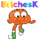 Darwin Watterson from The Amazing World of Gumball dancing with colorful text above him.