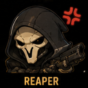 A hooded skull character with a red anger symbol above its head holding a gun.