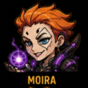 A woman with short orange hair and a smug expression holds a glowing purple magical orb.
