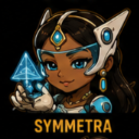 A woman with a futuristic visor holds a glowing blue triangular hologram in her hand.