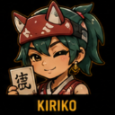 Anime girl with a fox mask on her head winks while holding up a card with a symbol on it.