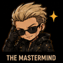 A stylized anime character with blonde hair and sunglasses wearing a leather jacket, with the text The Mastermind below.