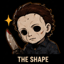 Masked killer character in a chibi style holding a bloodied knife with a gold star icon nearby.