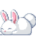 A small white bunny with pink inner ears wiggling its ears in a pixel art animation.