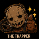 A masked character with a stitched mouth gives a thumbs up with sparkling stars nearby.