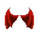 Red pixelated wings spread wide against a black background.
