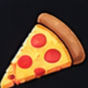 Pizza slice with melted cheese and red pepperoni circles on a brown crust.