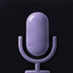 A stylized purple microphone icon centered against a dark background.