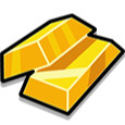 Two shiny yellow gold bars stacked together.