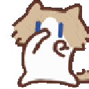 A small brown and white creature covering its face with its hands while crying blue tears.