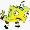 SpongeBob SquarePants with a distorted face and hunched posture mocking someone.