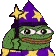 Peepo the frog wearing a wizard hat waves a wand and transforms into a real frog.