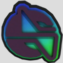 An abstract emblem with sharp edges and a blue-to-green gradient glow.