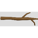 A brown wooden stick with a small branch extending from it, rendered in a simple 3D style.