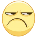 Yellow smiley face with heavy-lidded eyes and a frown expressing deep skepticism.