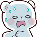 Milk bear with wide eyes and a gaping mouth sweating profusely from anxiety.