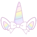 Unicorn horn with a white bow and pastel ears.