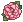 A small pink rose with green leaves rendered in pixel art style.