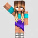 Minecraft character with glowing white eyes waving its right hand.