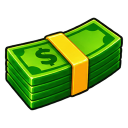 A thick stack of green dollar bills held together by a yellow paper band.