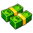 Two stacks of green dollar bills bound by yellow bands on a black background.