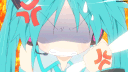 Anime girl with teal hair shaking in a fiery rage with angry symbols on her forehead and hand.