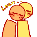 Two stick figures with orange and yellow heads leaning against each other with a text bubble that says Lean.