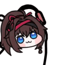 Anime girl with brown hair and blue eyes rhythmically whipping her hair back and forth.