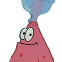 Patrick Star with a clear glass bottle stuck on his head looking confused.