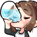 Anime girl drinking from a glass of water with a calm expression.