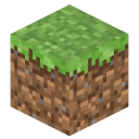 Grass block from Minecraft rendered as a 3D pixelated cube.