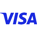 The word VISA written in a bold, italicized blue font on a black background.