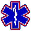 Star of Life symbol featuring a blue six-pointed star with a white rod and serpent in the center.