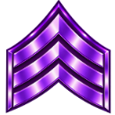 A metallic purple three-tiered chevron rank insignia against a dark background.