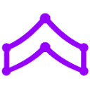 A purple chevron symbol pointing upwards with a pixelated aesthetic.