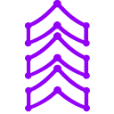 Three purple chevron symbols stacked vertically in a pixel art style.