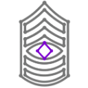 A gray chevron rank insignia with a glowing purple diamond in the center.