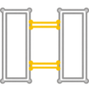 A stylized pixel icon with a yellow center containing a green rectangle, flanked by two gray vertical bars.