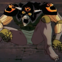 An armored creature with a skeletal mask crouches in a dark, aggressive stance.