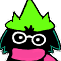 Ralsei with a green hat and pink scarf stares forward with wide eyes and a shocked expression.