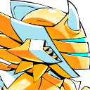 Golden armored warrior with glowing blue eyes looking to the side.