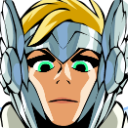 A warrior character wearing a silver winged helmet with wide, shocked green eyes and a blank expression.