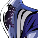 A hooded figure with a dark, starry galaxy for a head looking to the side.