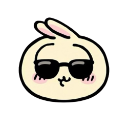 Bunny face wearing black sunglasses with a small, smug smile and pink blushing cheeks.